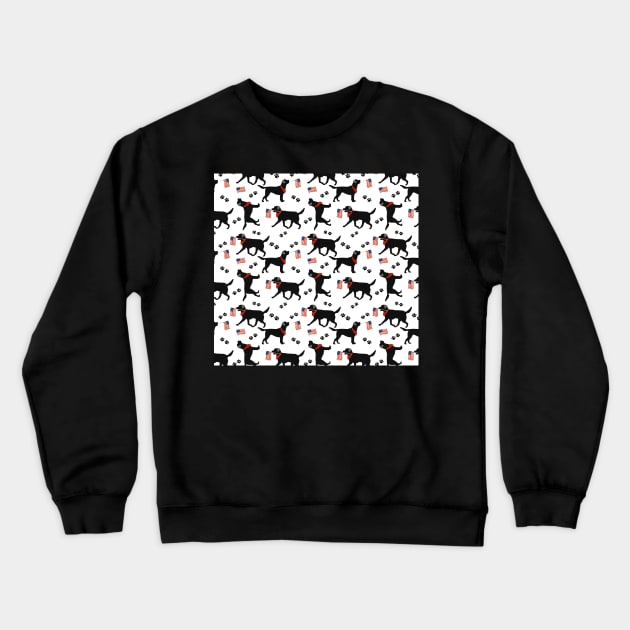 Patriotic Black Lab Pattern Labs with American Flags and Paw Prints Independence Day Memorial Day Crewneck Sweatshirt by JessDesigns